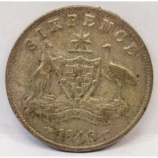AUSTRALIA 1948 . SIXPENCE . TONED